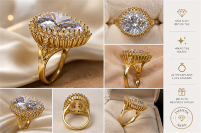 Yazıcılar 14 Ayar Altın Gösterişli Royal Drop Diamond Tektaş Yüzük  2,89 GR (653)