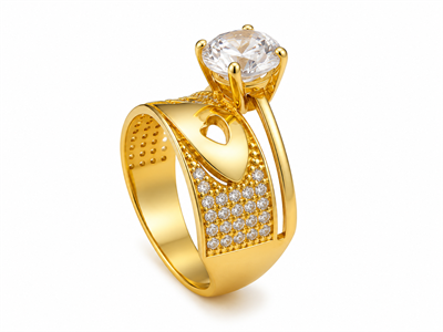 Yazıcılar 14 Ayar Altın Kalp Detaylı Golden Love Tektaş Kadın Yüzük 3,30 GR (443)