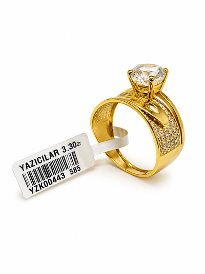 Yazıcılar 14 Ayar Altın Kalp Detaylı Golden Love Tektaş Kadın Yüzük 3,30 GR (443)