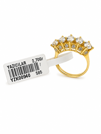 Yazıcılar 14 Ayar Altın Kraliçe Tacı Taşlı Kadın Yüzük 2,70 GR (940)