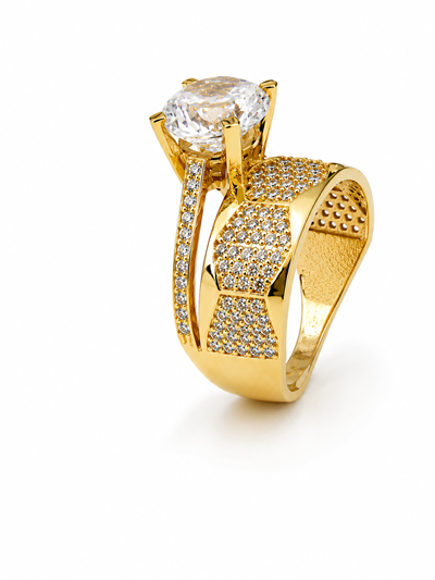 Yazıcılar 14 Ayar Altın Premium Model Golden Aura Tektaş Yüzük  (00420)
