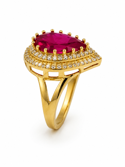 Yazıcılar 14 Ayar Altın Ruby Queen Damla Taşlı Yüzük 3,49 GR ( 896)