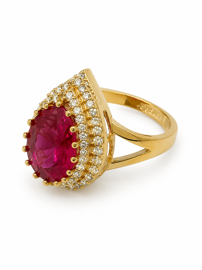 Yazıcılar 14 Ayar Altın Ruby Queen Damla Taşlı Yüzük 3,49 GR ( 896)