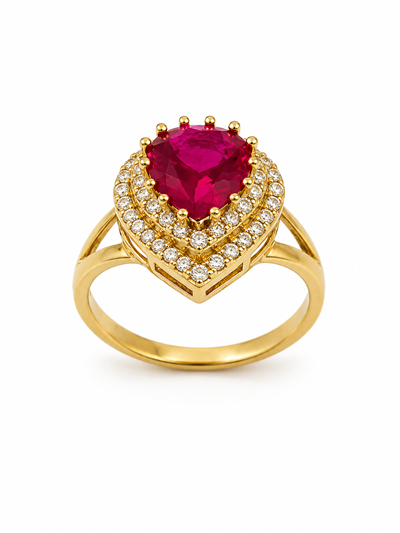 Yazıcılar 14 Ayar Altın Ruby Queen Damla Taşlı Yüzük 3,49 GR ( 896)