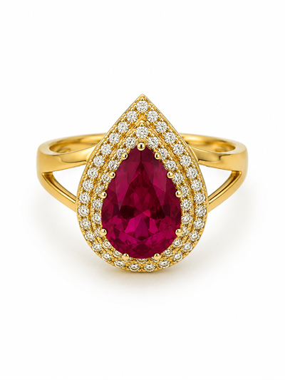 Yazıcılar 14 Ayar Altın Ruby Queen Damla Taşlı Yüzük 3,49 GR ( 896)