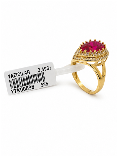Yazıcılar 14 Ayar Altın Ruby Queen Damla Taşlı Yüzük 3,49 GR ( 896)