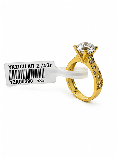 Yazıcılar 14 Ayar Altın Venusia Crown Tektaş Yüzük 2,74 GR (290)