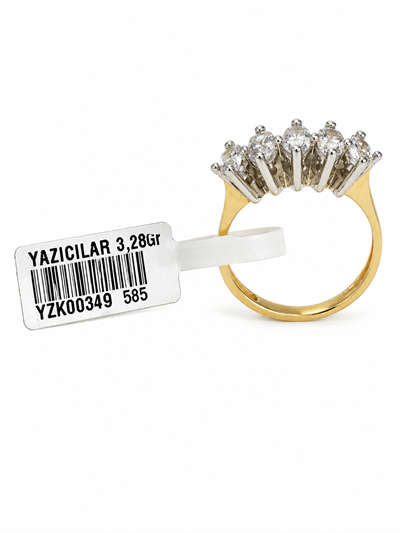 Yazıcılar 14 Ayar Altın Zarif Baget Taşlı Prestige Shine Yüzük 3,28 GR (00349)