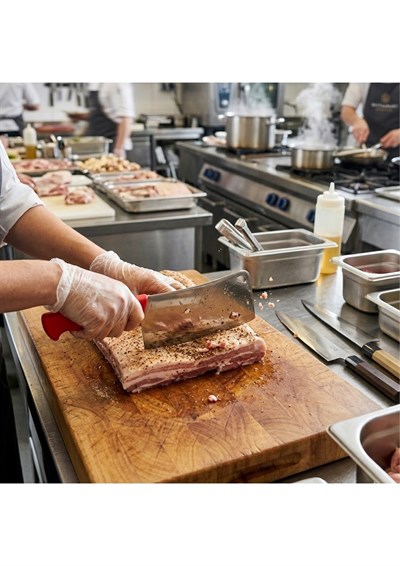 MasterChef Pro Profesyonel Kasap Satırı - Paslanmaz Çelik - Ergonomik Kaymaz Kırmızı Sap