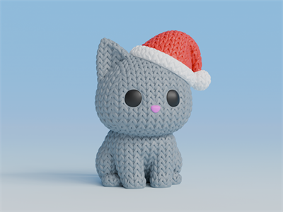 Örgü Noel Baba Şapkalı Kedi (Yılbaşı) - Dekoratif Figür