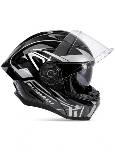 PARLAK SİYAH - BEYAZ MOTOSİKLET KASKI ÇENE AÇILIR [GÜNEŞ VİZÖRLÜ] MH HELMET 