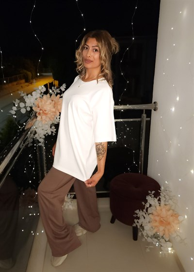 Oversize Basic Tişört - Beyaz/Siyah