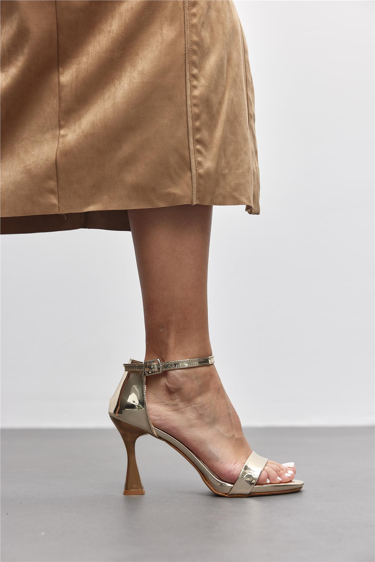 Sirius Kadın Tek Bant Topuklu Ayakkabı Altın Ayna