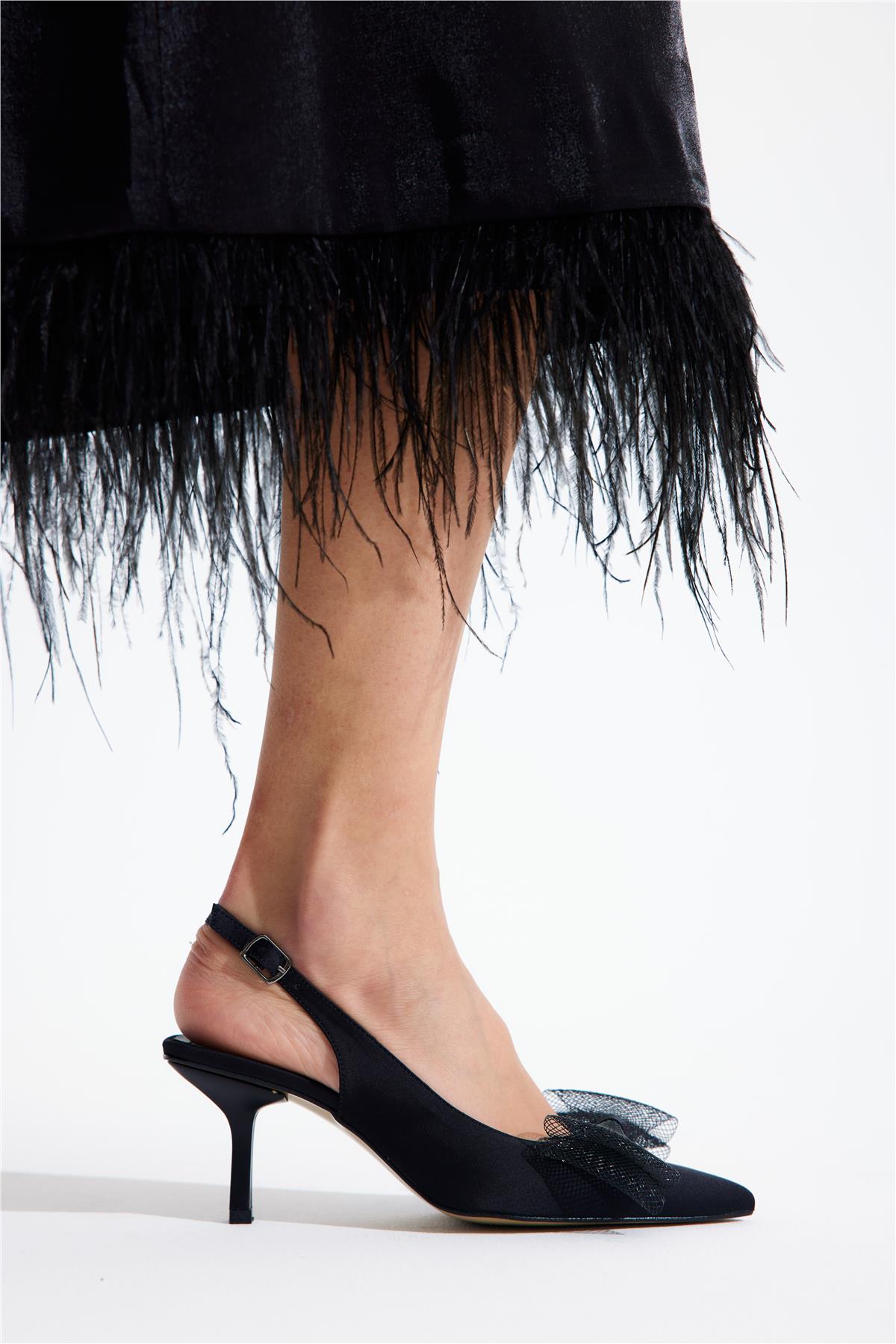 Natal Kadın Topuklu Ayakkabı Siyah Saten