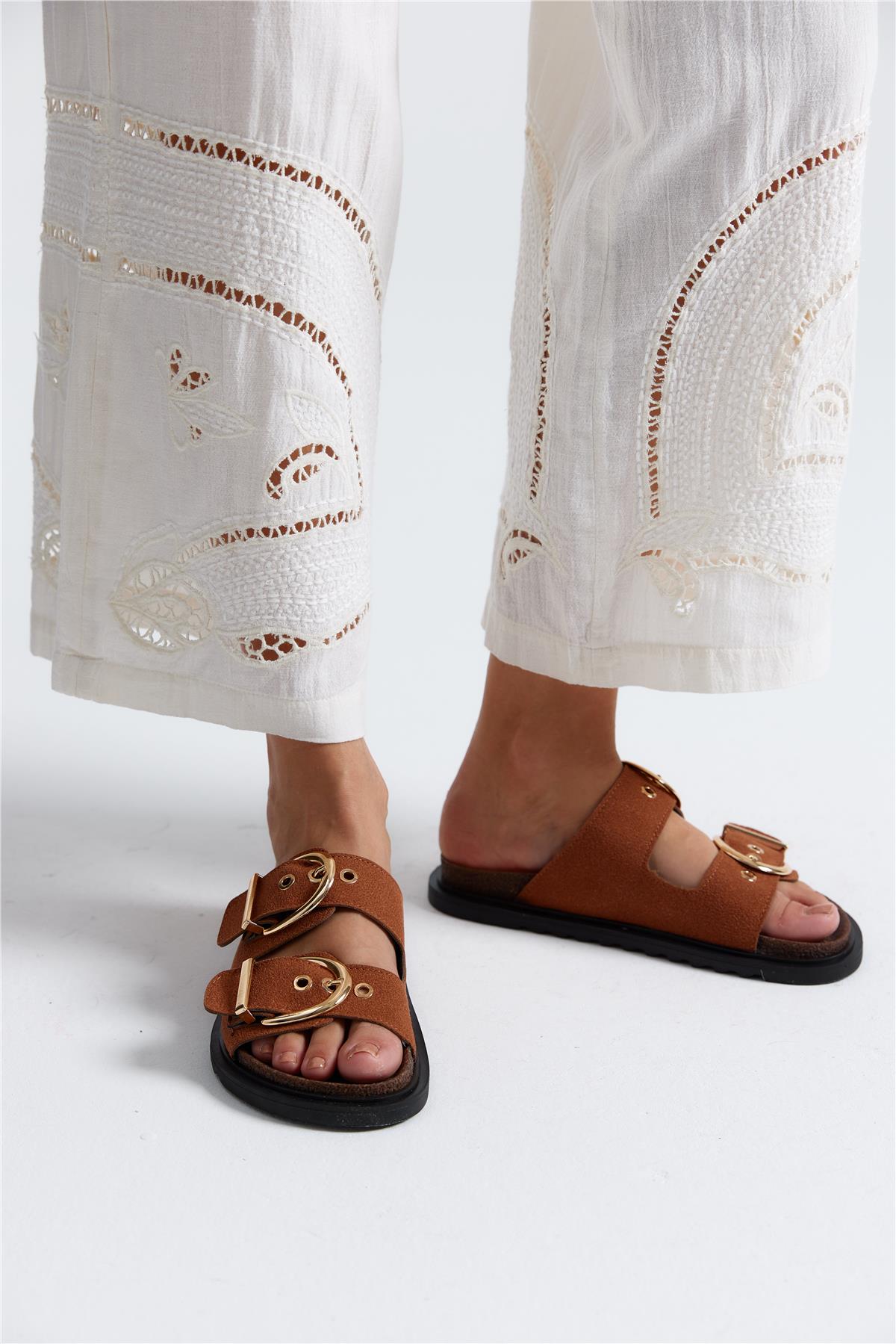 Sam Kadın Günlük Terlik Taba Süet