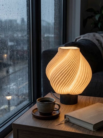 Krema - Modern Masa ve Gece Lambası – Ambiyans Lambası, Dekoratif LED Abajur, E14 Duy