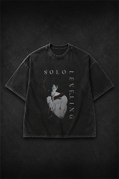Siyah Yıkamalı Solo Leveling Unisex T-Shirt