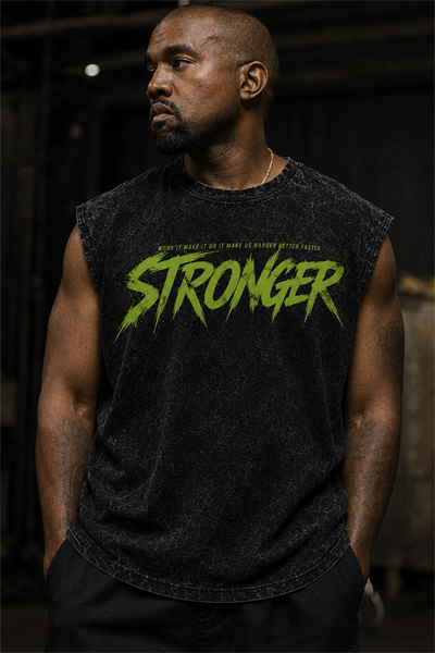 Siyah Yıkamalı Stronger Kolsuz T-Shirt