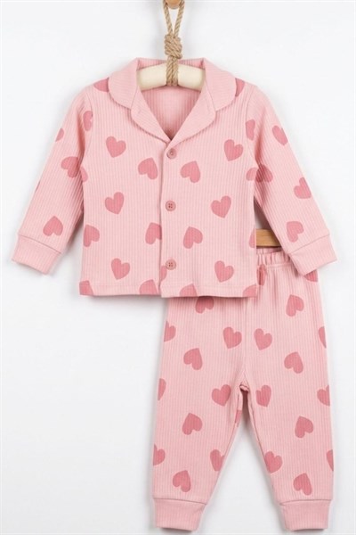 Kalp Desenli Kız Bebek Pijama Takımı – Pembe