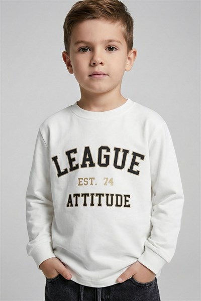 League Baskılı Erkek Çocuk Sweatshirt – Ekru