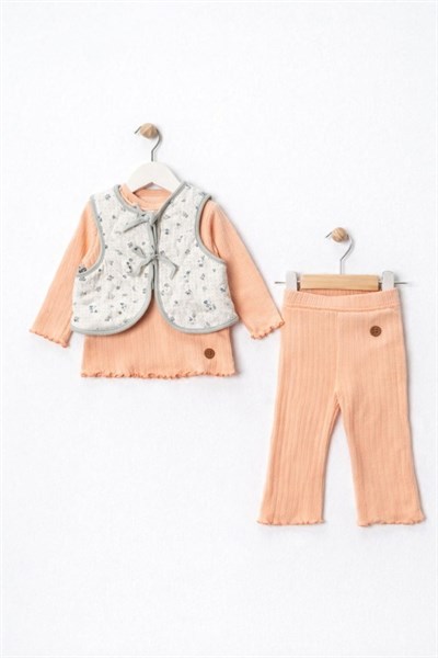 Kız Bebek 3lü Takım – Yelekli Desenli (9-24 Ay)