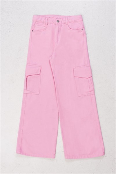 Kız Çocuk Gabardin Kargo Pantolon – Pembe (9-14 Yaş)