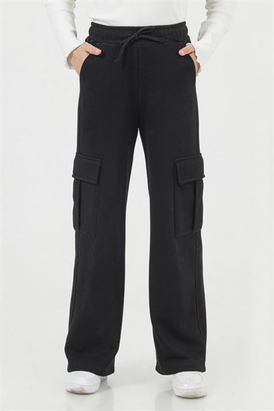 Kız Çocuk Gabardin Kargo Pantolon – Siyah (9-14 Yaş)
