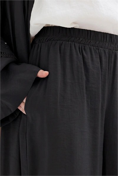 Beli Lastikli Cepli Havuç Paça Kadın Pantolon - Siyah