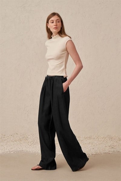 Beli Lastikli Tensel Denim Pantolon – Siyah