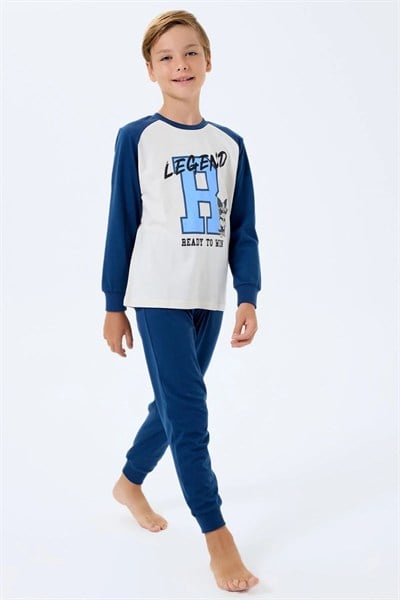 Erkek Çocuk Legend Baskılı Pamuklu Pijama Takımı – Mavi