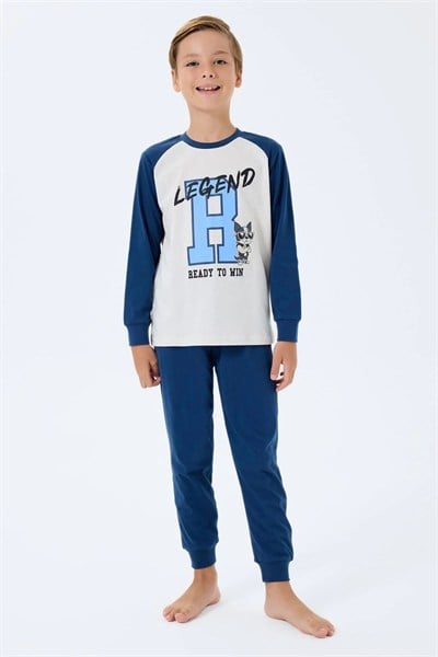 Erkek Çocuk Legend Baskılı Pamuklu Pijama Takımı – Mavi