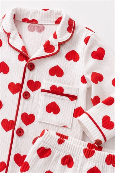 Kalp Desenli Kız Çocuk Pijama Takımı – Kırmızı