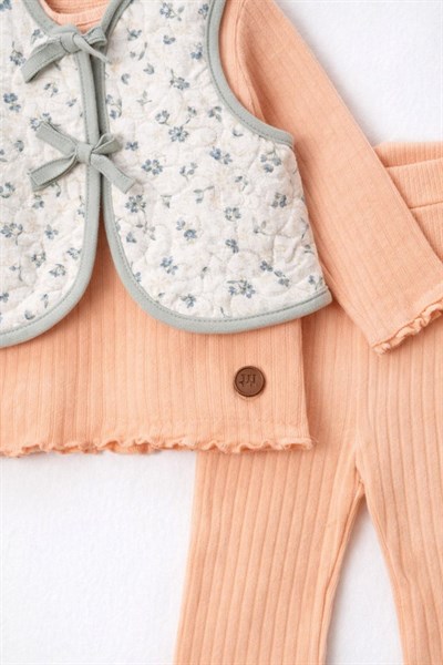 Kız Bebek 3lü Takım – Yelekli Desenli (9-24 Ay)