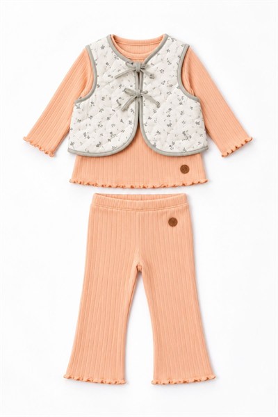 Kız Bebek 3lü Takım – Yelekli Desenli (9-24 Ay)