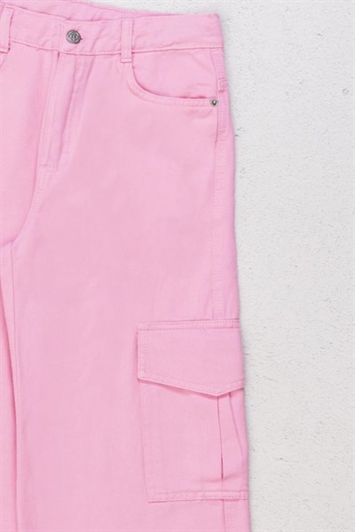 Kız Çocuk Gabardin Kargo Pantolon – Pembe (9-14 Yaş)