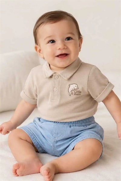 Polo Yaka Erkek Bebek Takım – Bej