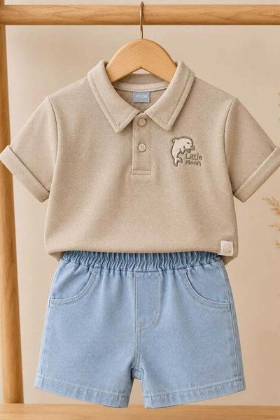 Polo Yaka Erkek Bebek Takım – Bej