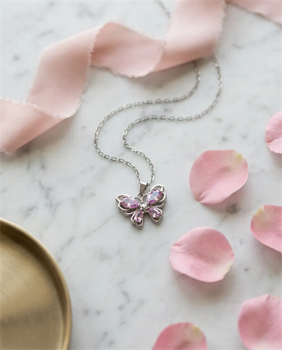Çelik Pink Butterfly Kolye