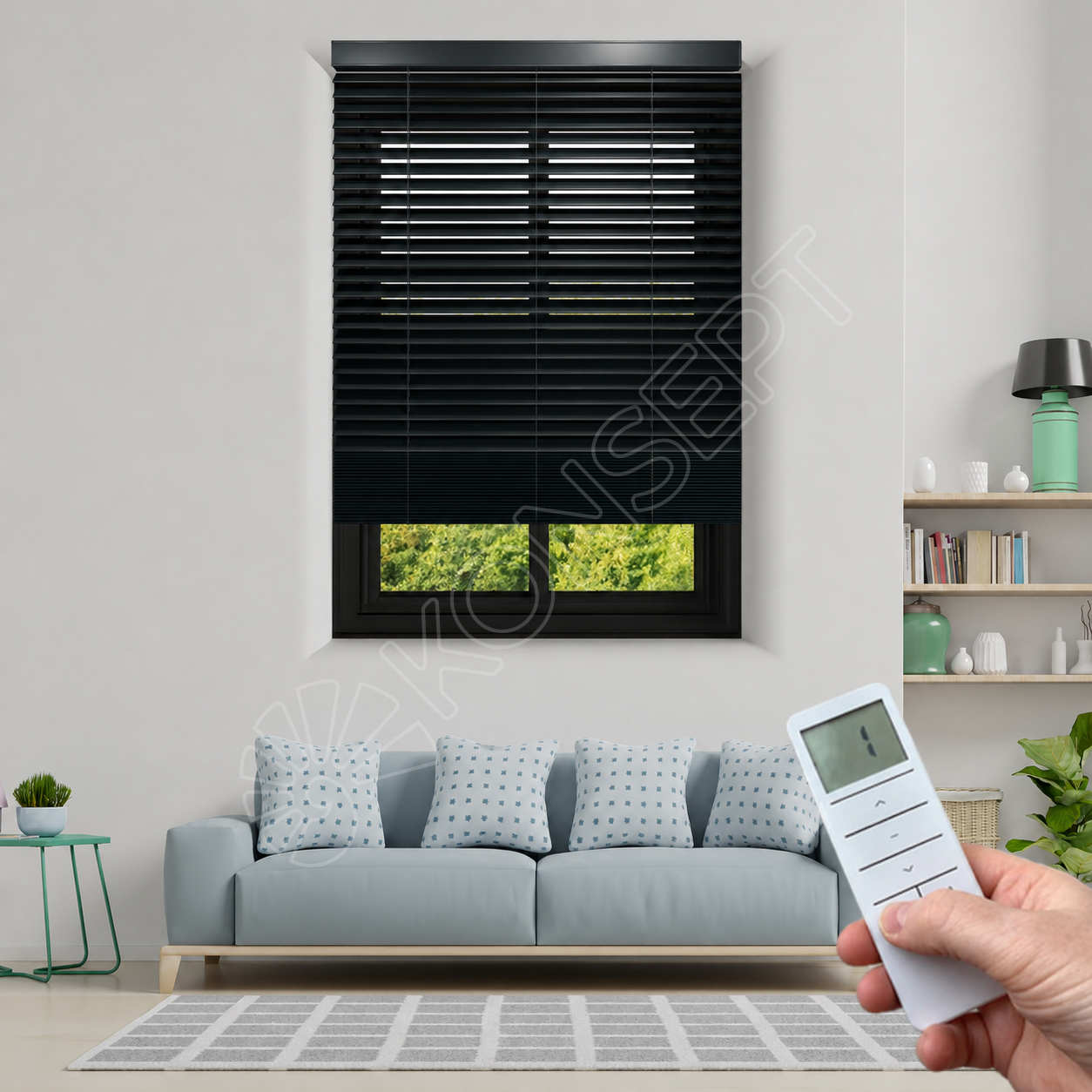 MOTORLU Ahşap Jaluzi Perde 50 mm %100 Orjinal Ahşap ANTRASİT Renk