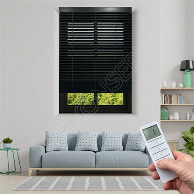 MOTORLU Ahşap Jaluzi Perde 50 mm %100 Orjinal Ahşap ANTRASİT Renk