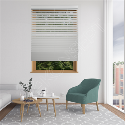 REDÜKTÖRLÜ / Zincirli Ahşap Jaluzi Perde 50 mm %100 Orjinal Ahşap BEYAZ Renk
