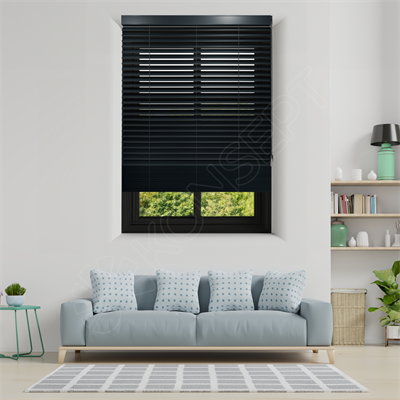 REDÜKTÖRLÜ / Zincirli Ahşap Jaluzi Perde 50 mm %100 Orjinal Ahşap ANTRASİT Renk