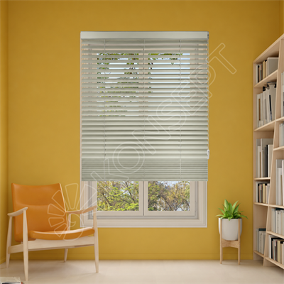 REDÜKTÖRLÜ / Zincirli Ahşap Jaluzi Perde 50 mm %100 Orjinal Ahşap KREM Renk