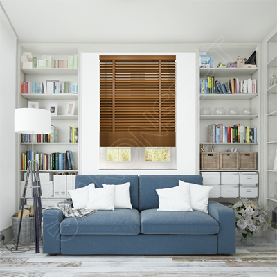 Ahşap Jaluzi Perde Manuel İp Kontrollü 50 mm %100 Orjinal Ahşap Kurdeleli MEŞE Renk