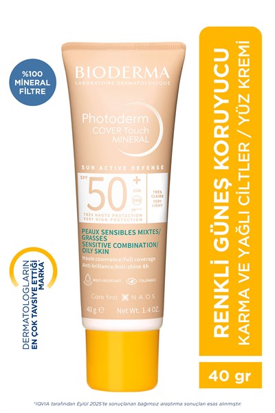 Photoderm Cover Touch SPF50+ Karma ve Yağlı Ciltler Kapatıcı Etkili Güneş Kremi Very Light 40 ML