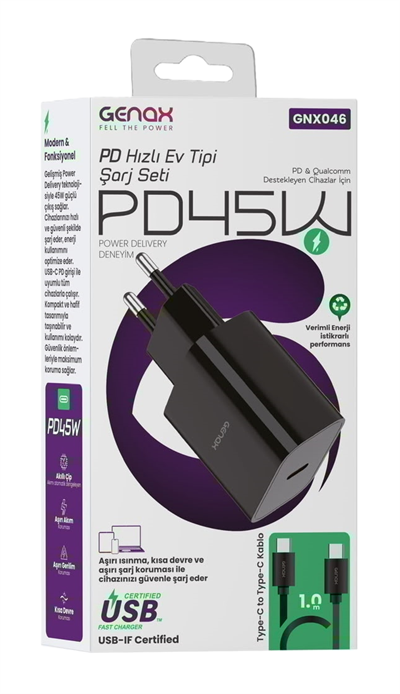 45W PD Type-C to Type-C Hızlı Şarj Cihazı Seti 