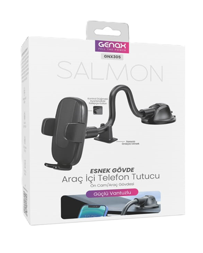 Genax GNX305 Salmon Esnek Gövdeli Vantuzlu Araç İçi Telefon Tutucu