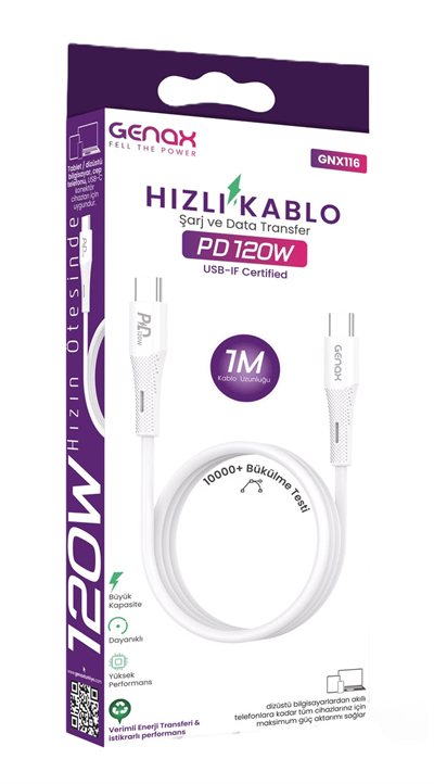 PD 120W Type-C to Type-C Hızlı Şarj ve Data Kablosu (1 Metre)