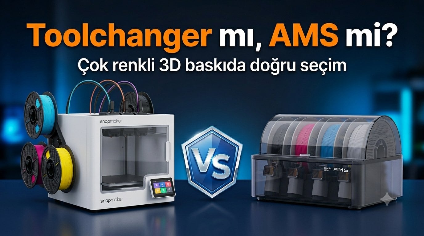 Snapmaker U1 toolchanger ve Bambu Lab AMS karşılaştırma kapağı