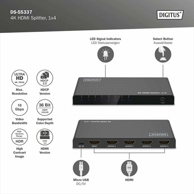 Digitus HDMI Çoklayıcı (1 Giriş 4 Çıkış)